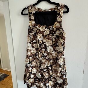 Abercrombie & Fitch Cream Brown Fitted Sleeveless Dress - Medium Tall